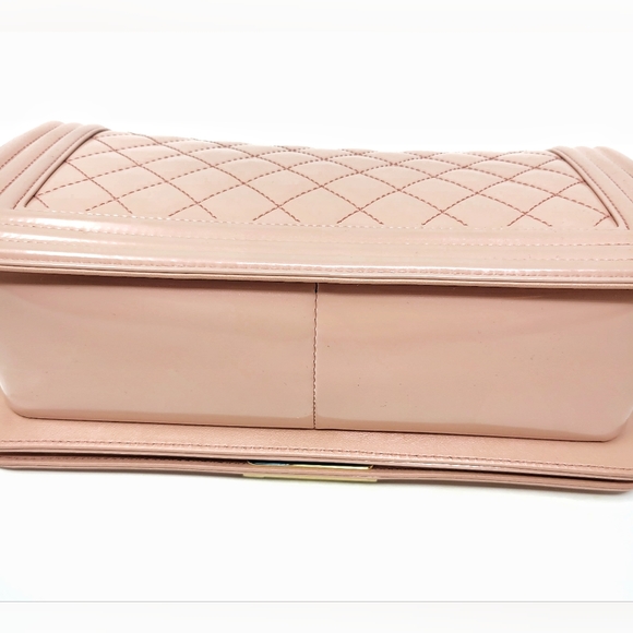 Authentic Chanel Classic Boy Bag Old Medium Patent Quilted Pink Nude GHW - Picture 8 of 10